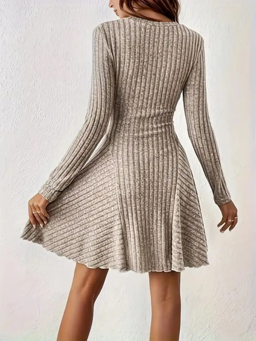 Ribbed Knit Long Sleeve Sweater Dress