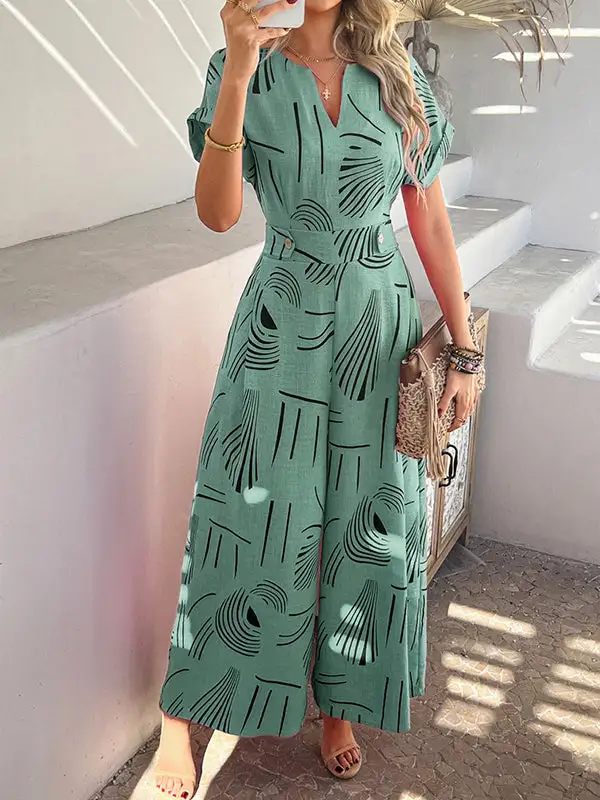 Hoog Getailleerde Losse Jumpsuits Met V Hals En
