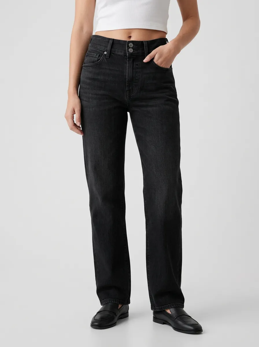 Jeans with Straight Leg High Waist Detail