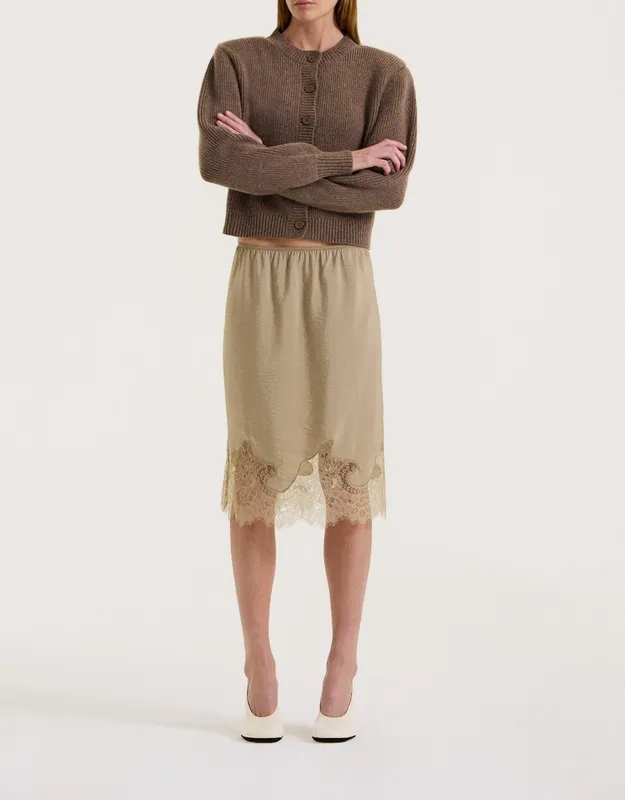 Tawny Lace Trim Midi Skirt