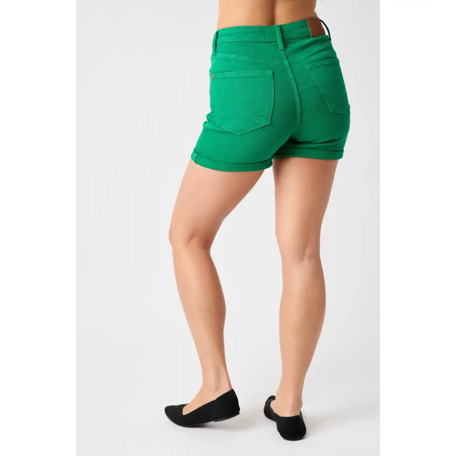 Full Size Tummy Control Garment Dyed Denim Shorts