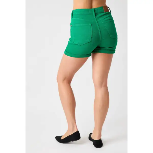 Full Size Tummy Control Garment Dyed Denim Shorts