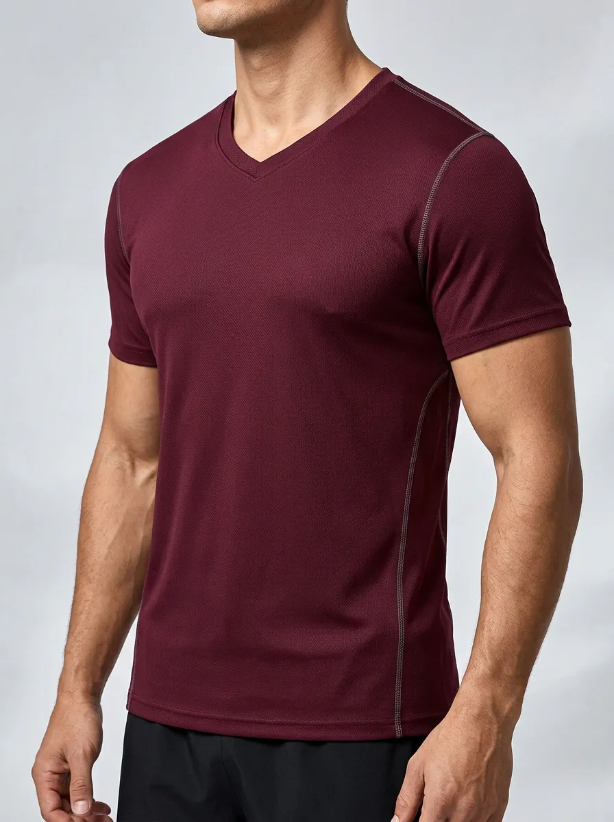 Streamlined Textured V-Neck Core Style Men's Slim Fit Short Sleeve T-Shirt