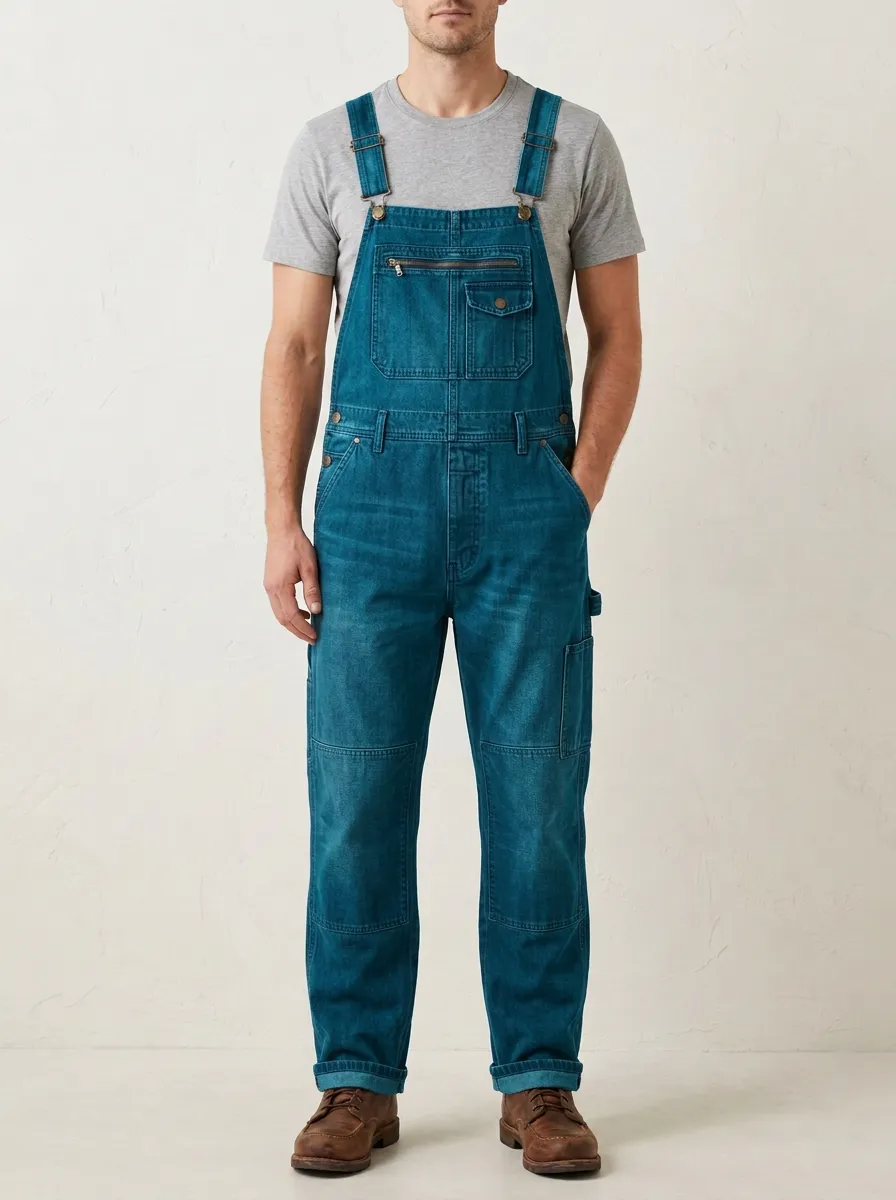 Men's Vintage Style Blue Denim Bib Overalls