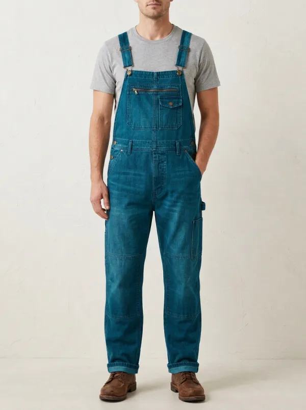 Men's Vintage Style Blue Denim Bib Overalls