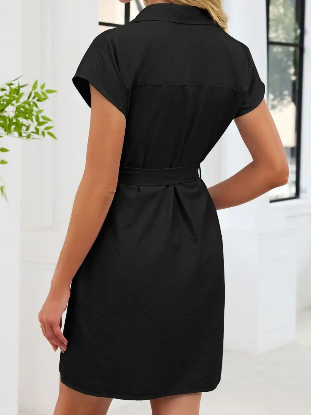 Button Front Short Sleeve Dress Casual