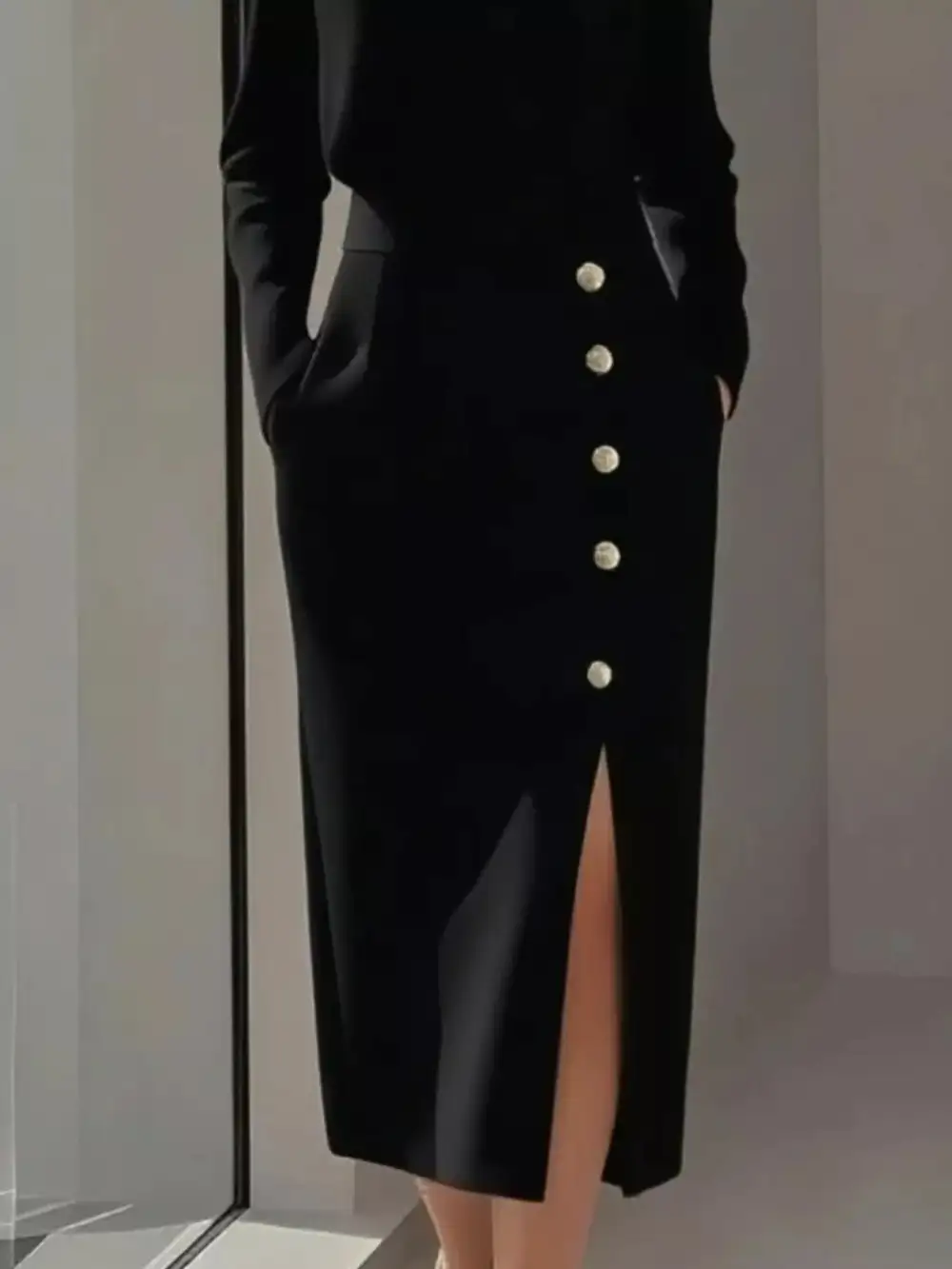 Slit Long Sleeve Midi Dress