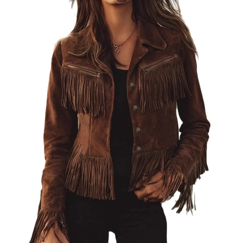 Fringed Suede Relaxed Outerwear Coat