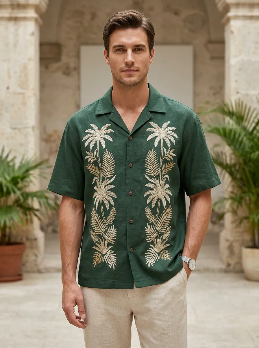 Men's Palm Tree Embroidered Refined Shirt