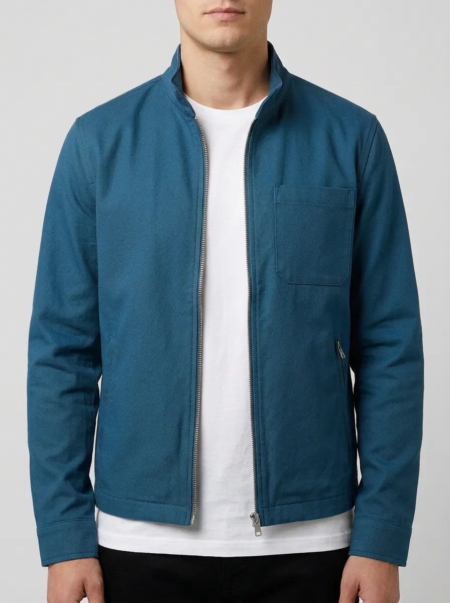 Solid Color Zip Bomber Denim Jacket