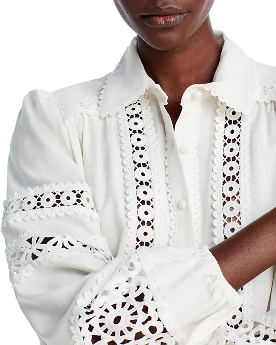 Long Sleeve Lace Button Up Shirt