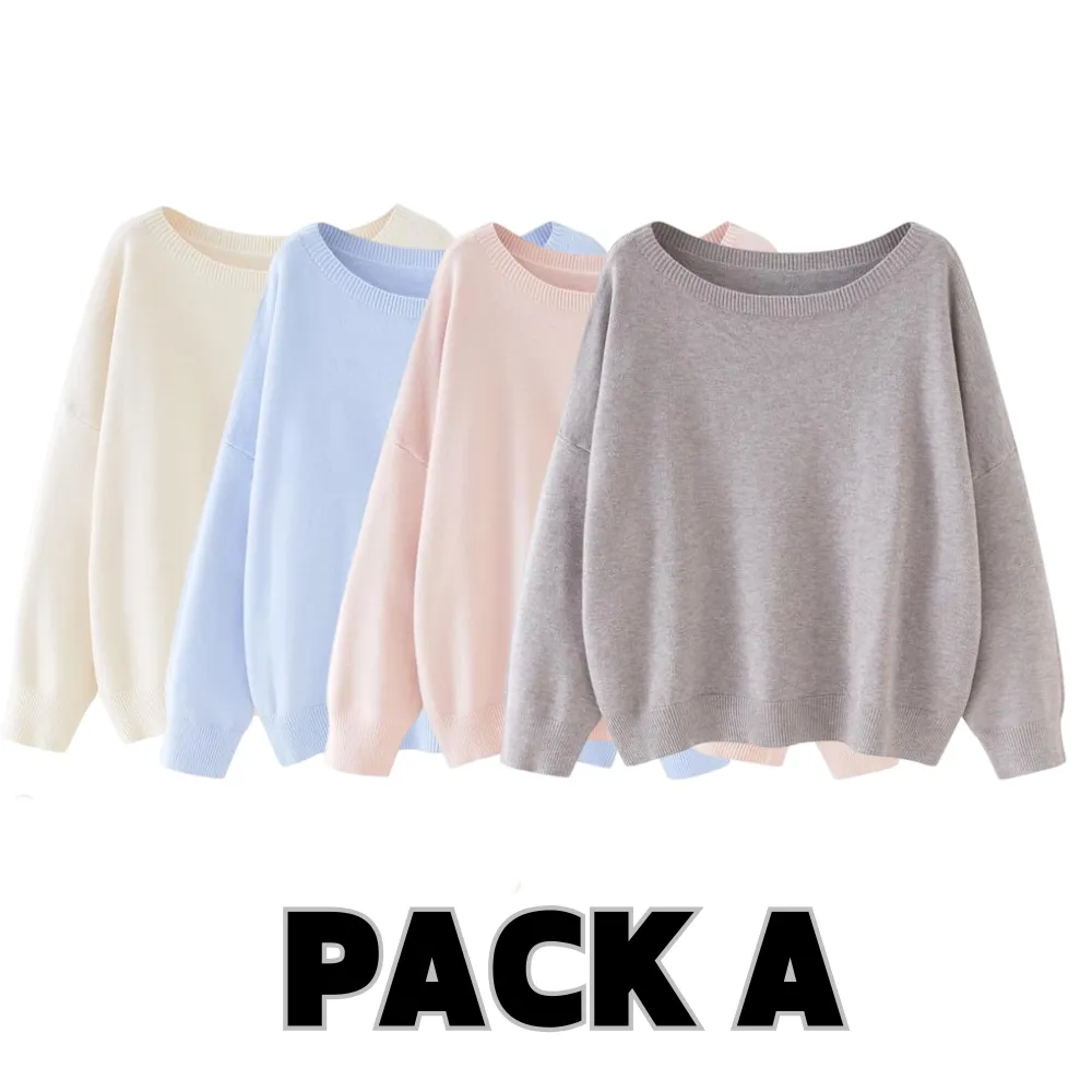Women's Scoop Neck Sweater - Drop Shoulder Knit Top