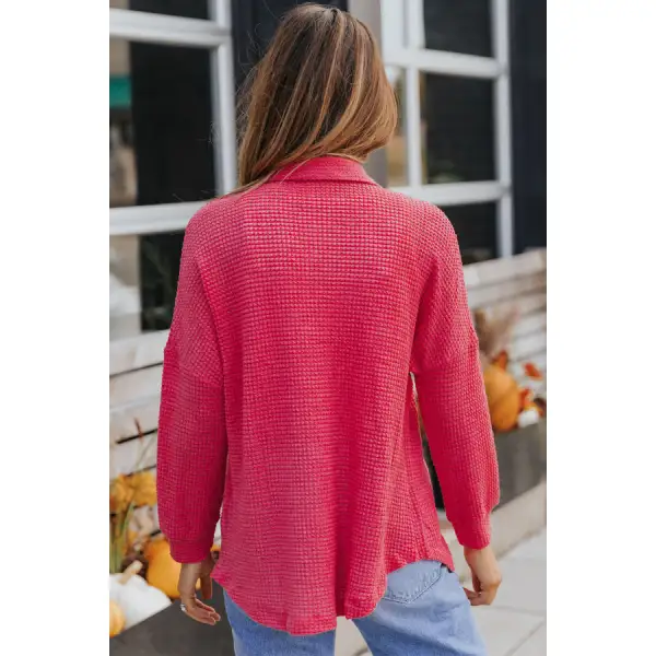 Streamlined Waffle-knit Collared Neck Dropped Shoulder Shirt