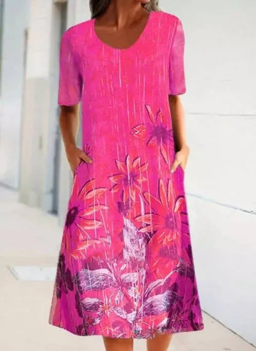 Printed Casual Round Neck Vintage Floral Half Sleeve Dress