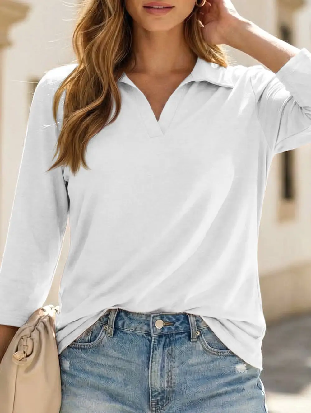 Polo Shirt V Neck Mid Sleeve Tee