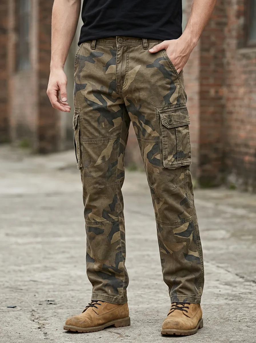 Men's Button Zip Fly Camouflage Cargo Pants
