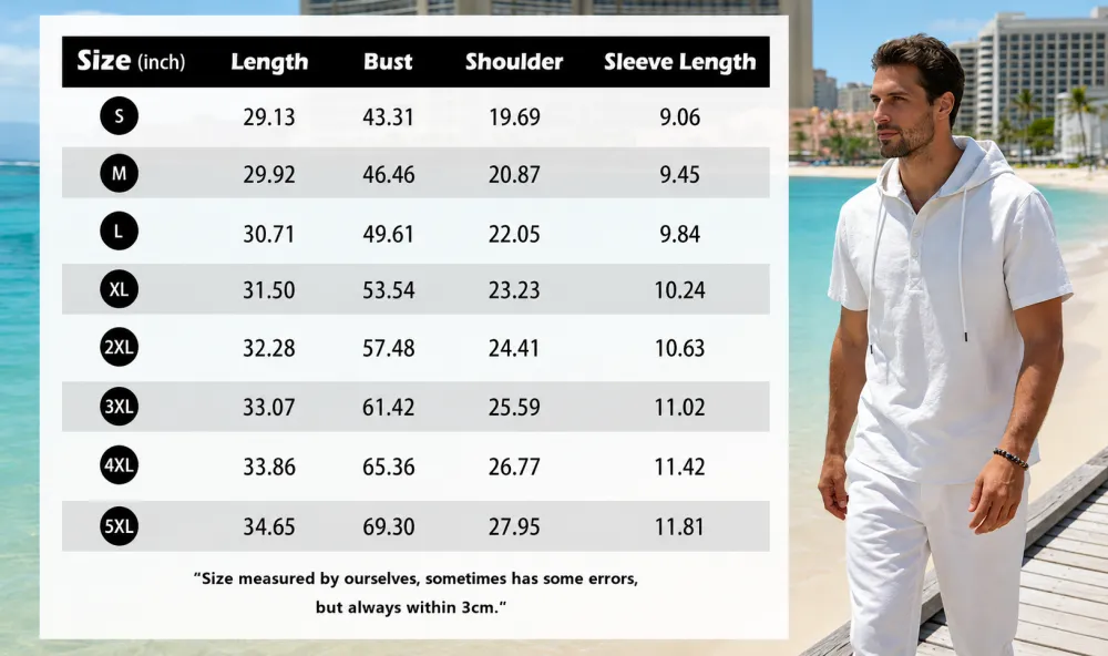 Men's Cotton Linen Short Sleeve Hooded Shirt