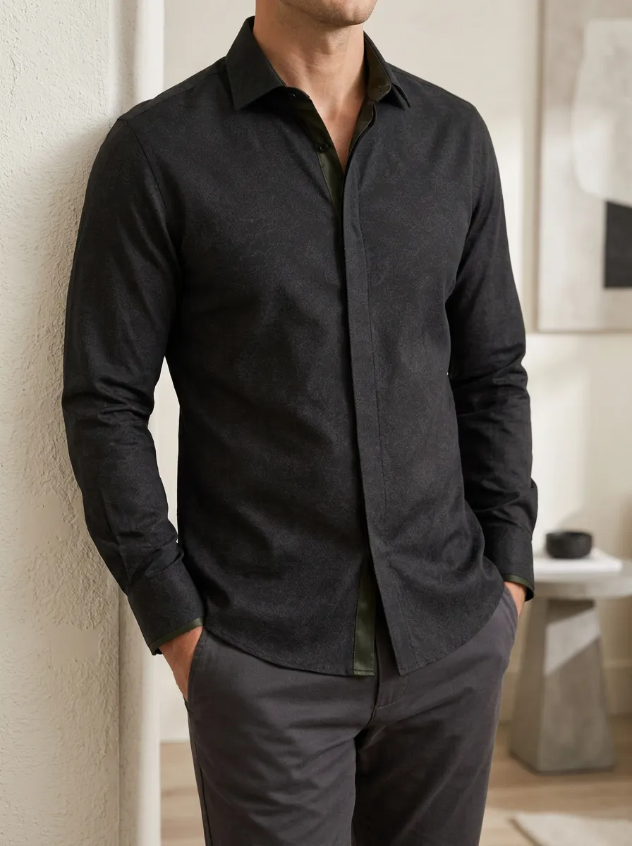 Men's Black Paisley Pattern Slim Fit Printed Shirt