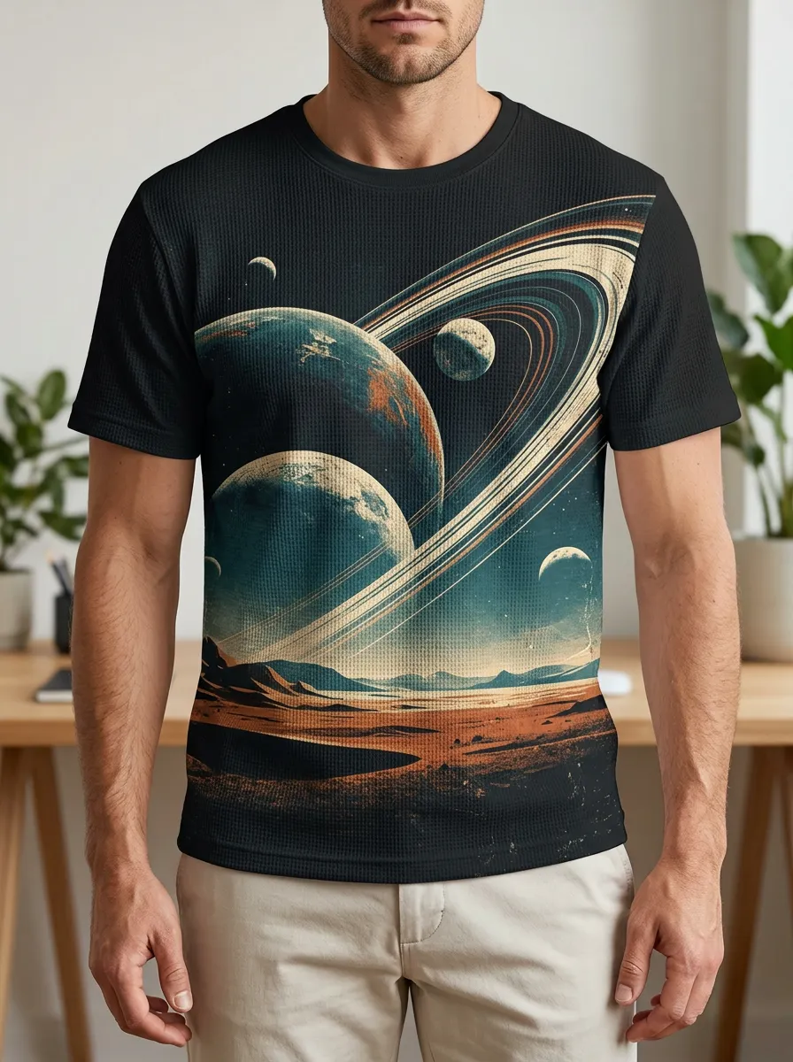 Men's Space Astronomy Lover Saturn Rings Crew Neck T-Shirt