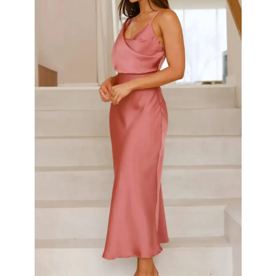 Satin Asymmetrical Midi Dress