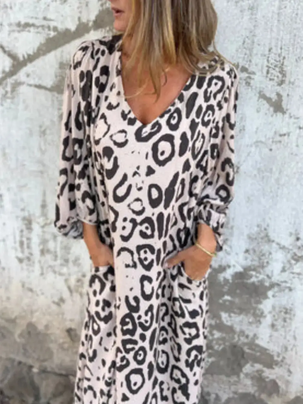 V-Neck Printed Midi Dress