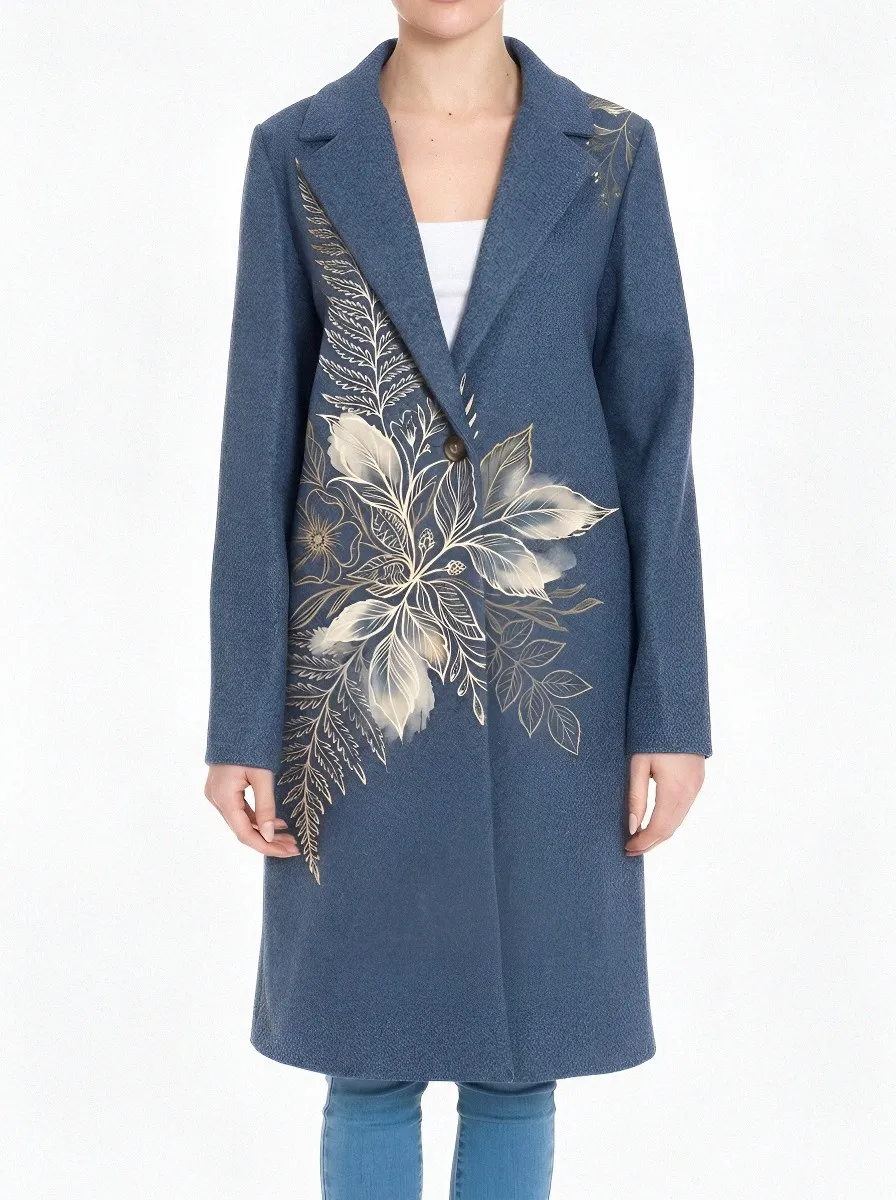 Women's Front Panel Floral Nature Lover Botanical Wool Coat