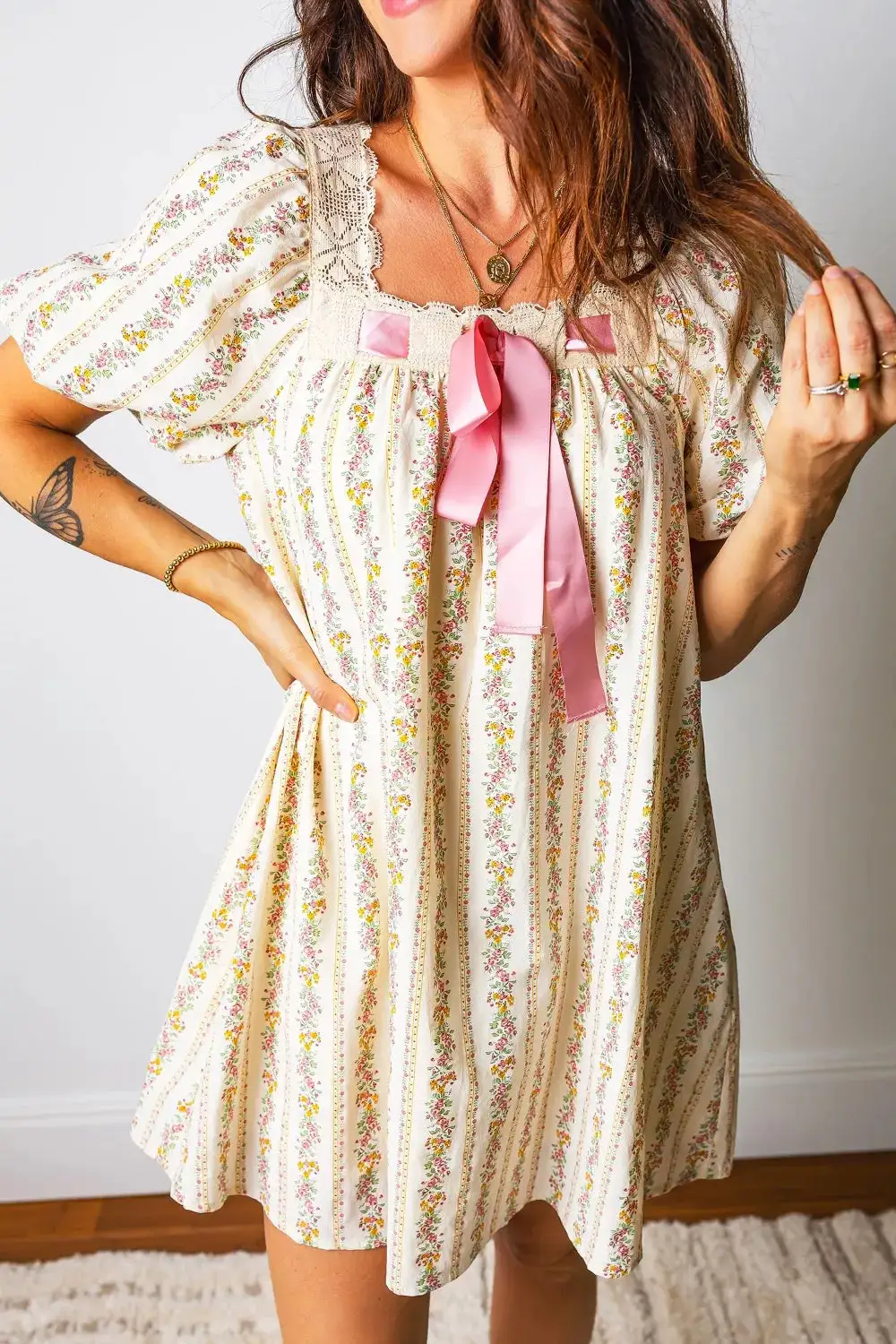 Comfort Fit Floral Printed Ribbed Mini Dress