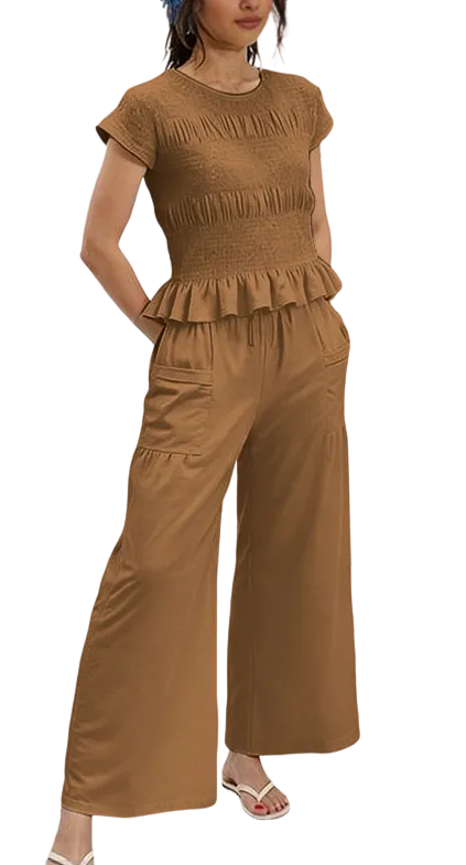 Women's two-piece set: pleated top and wide-leg pants