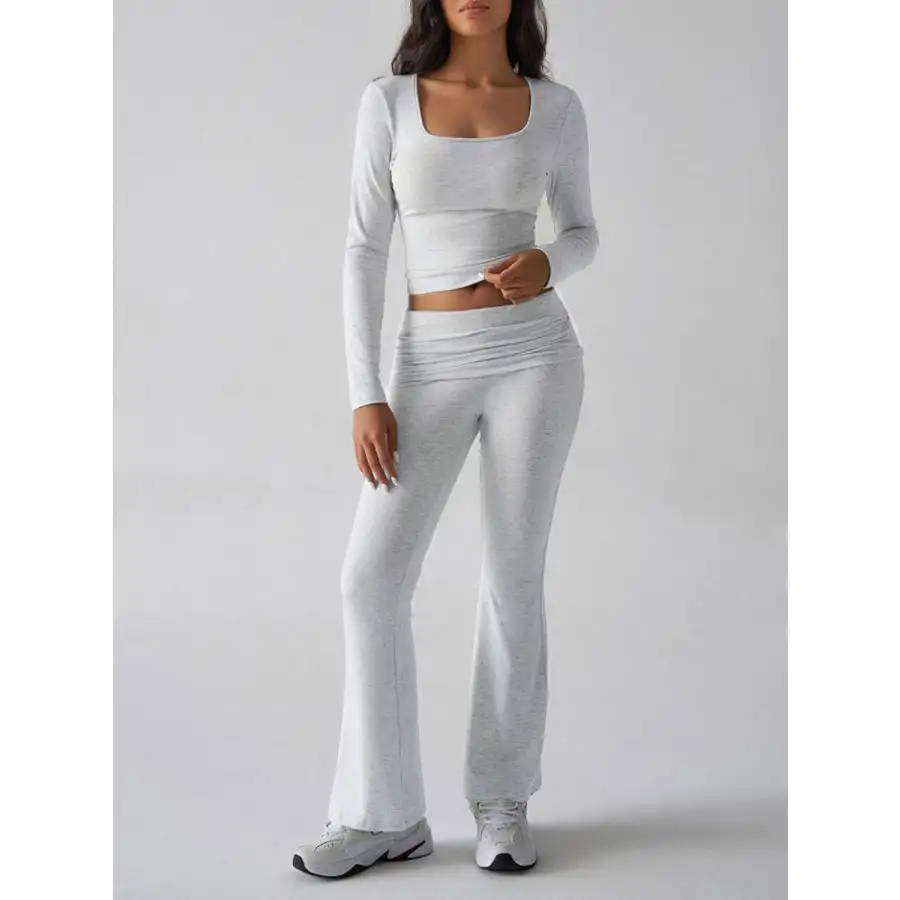 Square Neck Long Sleeve Top and Pants Set