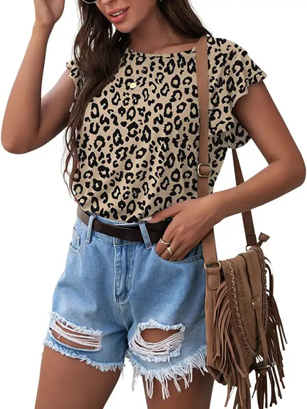 Simple Round-Neck Collared Short-Sleeve Knit T-Shirt