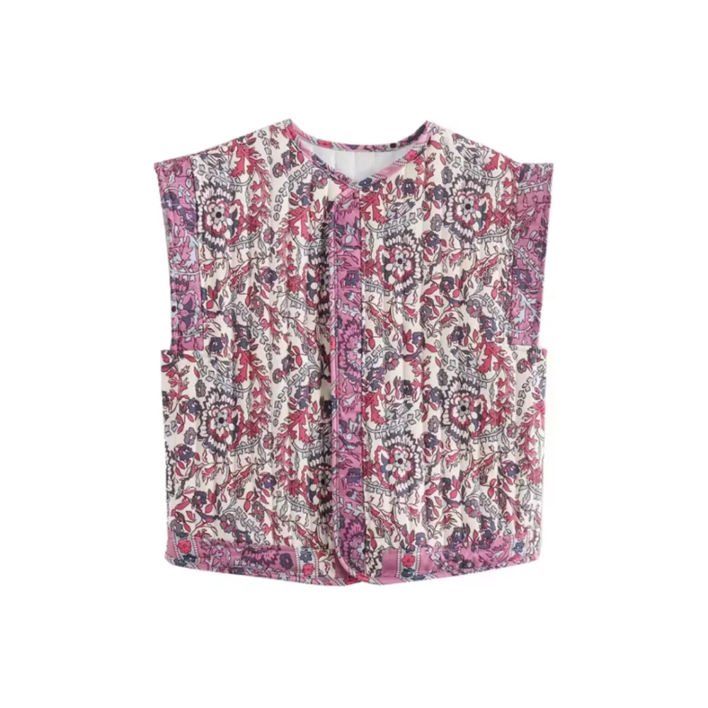 Quilted Print Sleeveless Vest