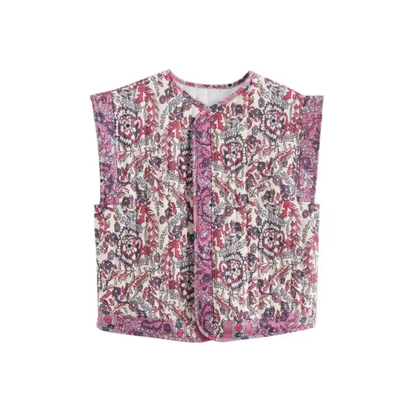 Quilted Print Sleeveless Vest