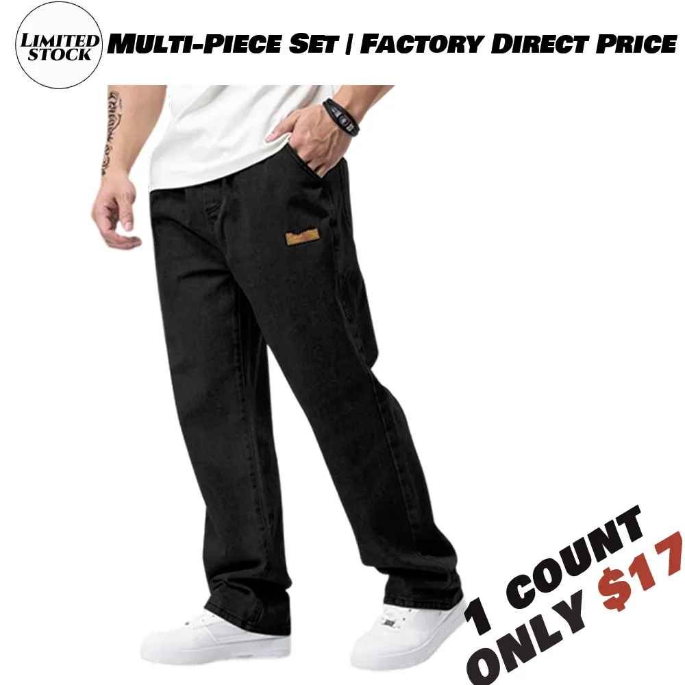 Men's drawstring elastic waist washed and distressed loose straight-leg jeans, non-stretchy denim pants, comfortable and loose fit. Suitable for daily casual wear, urban gatherings, and weekend fashion looks. A must-have trendy men's pants 🔥