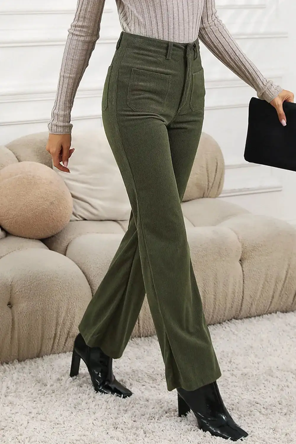 Lightweight High Waist Pocket Detail Pants