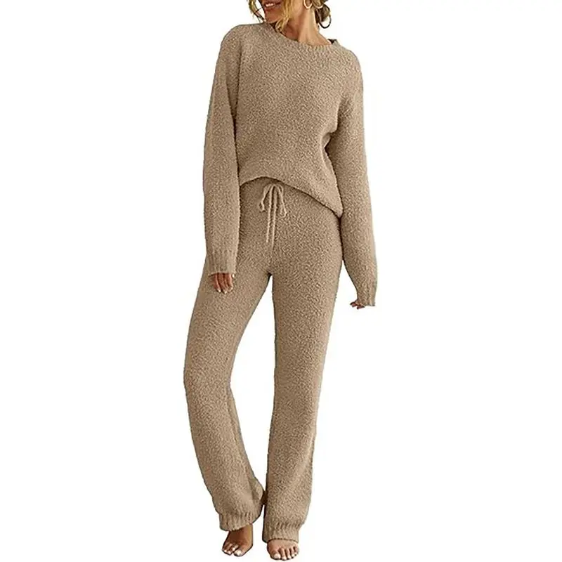 Womens Fuzzy Fleece Long Sleeve 2 Piece