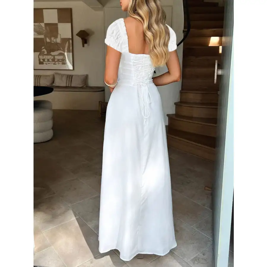 Devine Sweetheart Neck Short Sleeve Maxi Dress