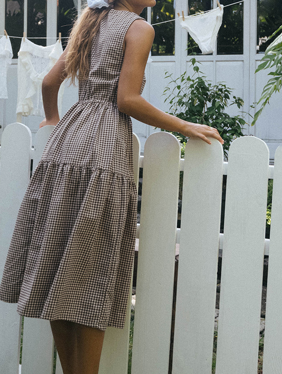Smock Dress In Mini Brown Gingham