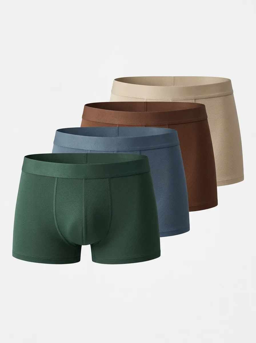 Men's Boxer Briefs Four-Pack with Mesh Cotton Textured Breathable-Look