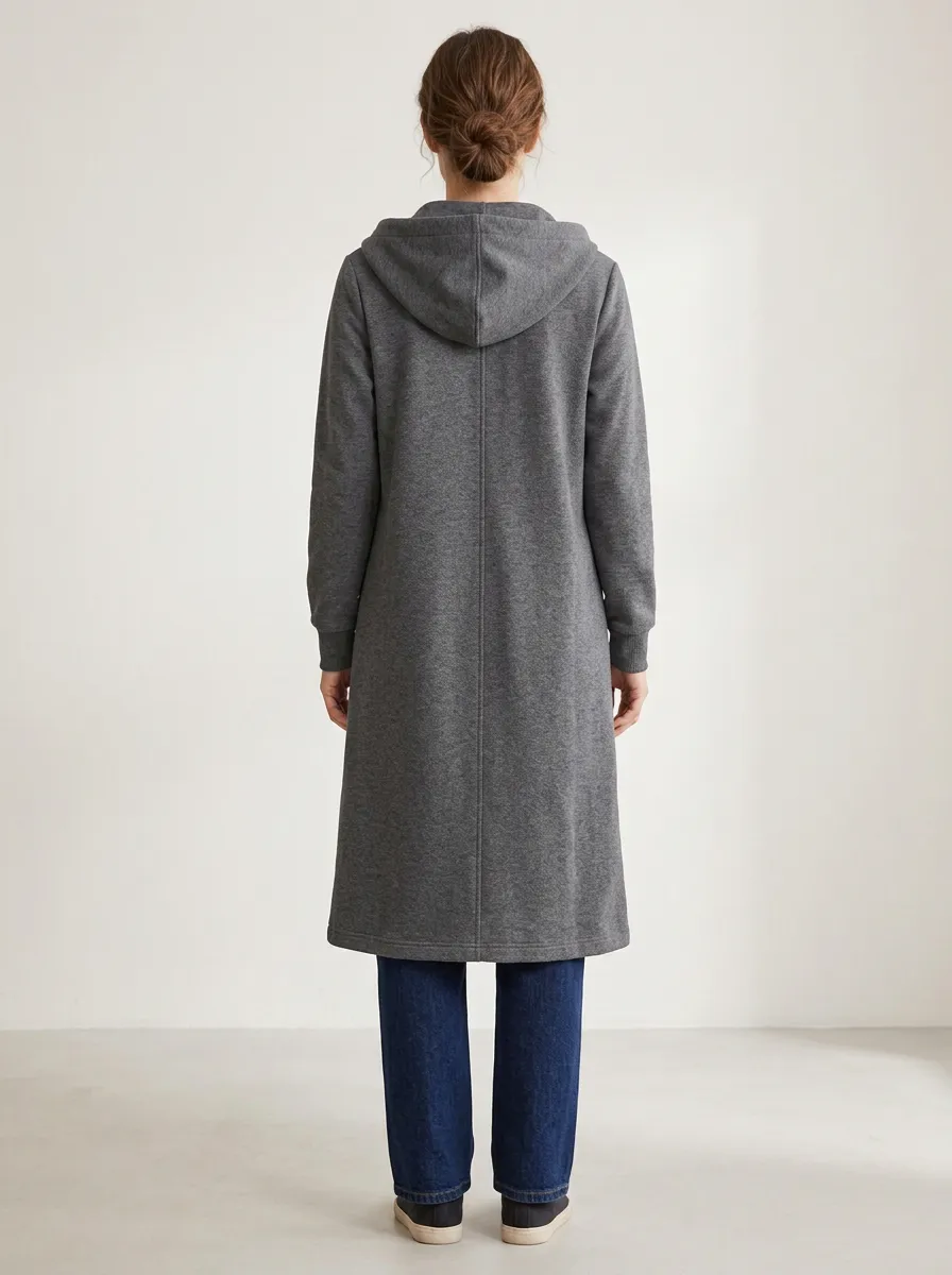 Streamlined-Layer Zip-Up Long Hooded Coat