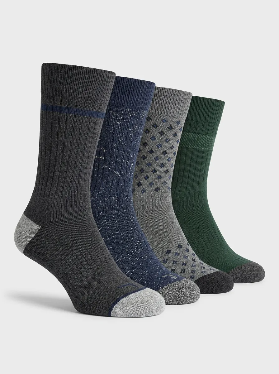 Relaxed Crew Printed Fit Men's Four Pair Socks