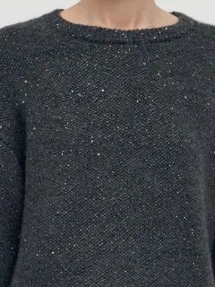 Charcoal Grey Wool Blend Sequins Women Sweater