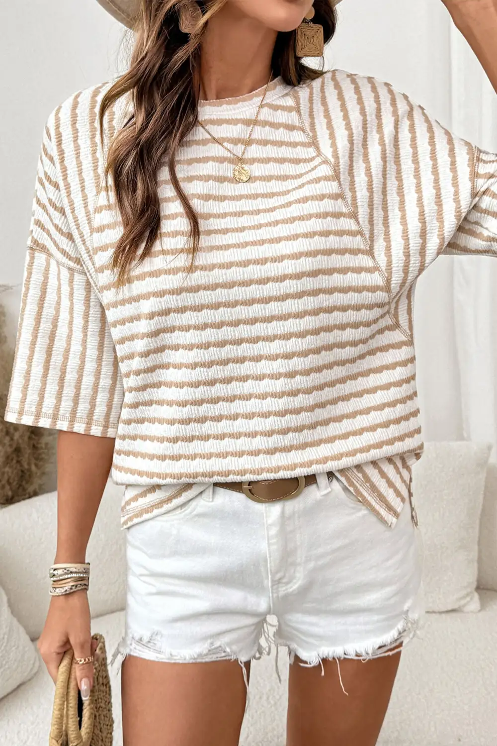 Striped Knit Half Sleeve Top