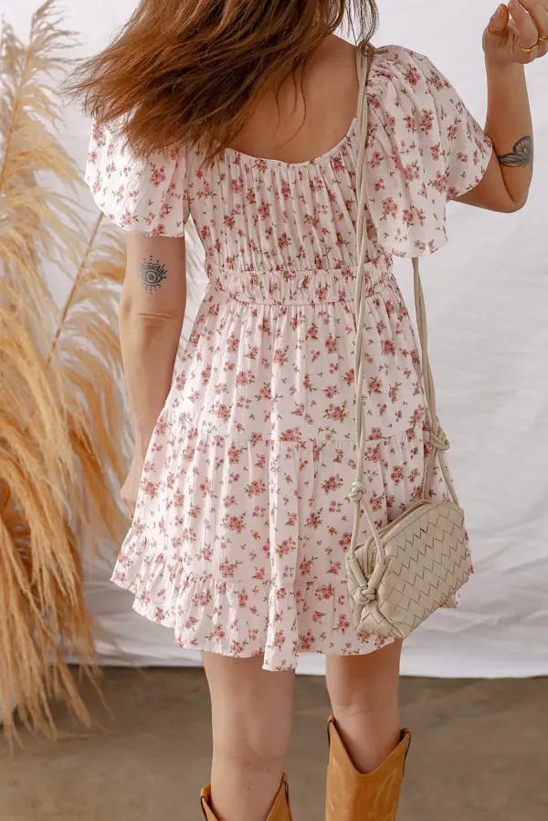 Floral Ruffle Short Sleeve Mini Dress