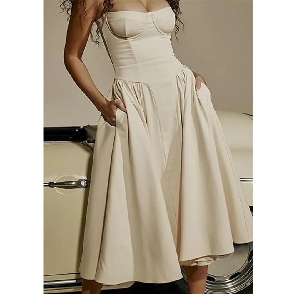 Women's Plain Backless Cami Dress with Zip-Back