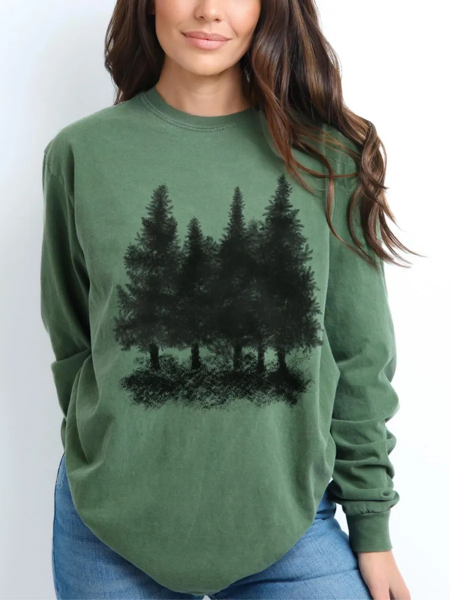 Tree Print Round Neck T-Shirt