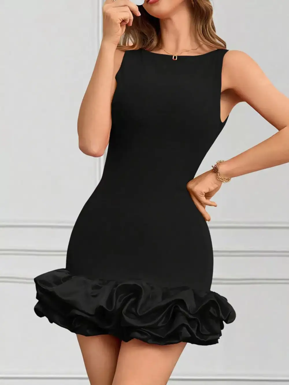 Balanced Detail Ruffle Sleeveless Mini Dress