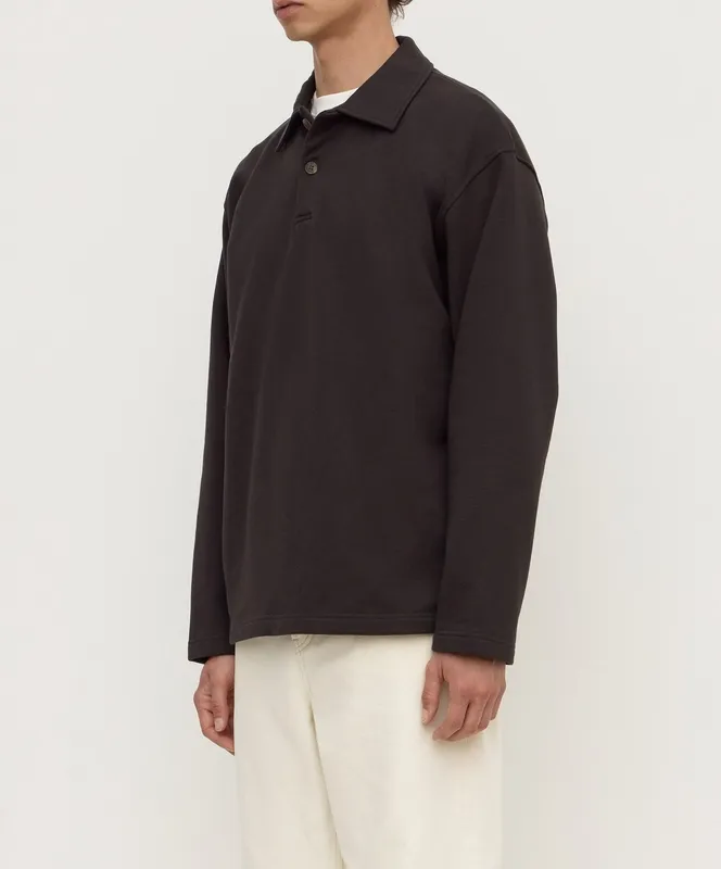 Washed Black Heavyweight Fleece Polo Sweatshirt