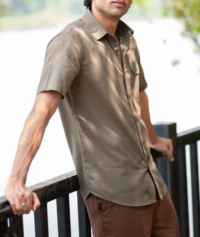 Olive Green Short Sleeve Cotton Shirt