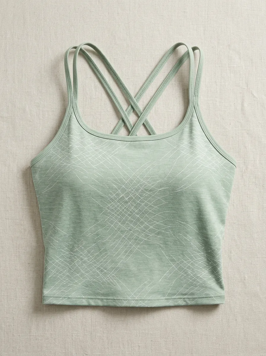 Women's Yoga Fitness Abstract Grid Printed Crop Top