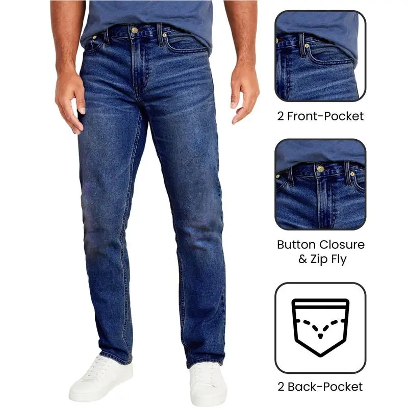 Men's Flex Stretch Slim Straight Jeans Classic Denim